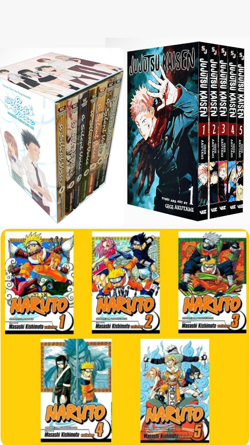 "Echoes Beyond the Silence" A Silent Voice Complete Series Box Set 1-7 || Jujutsu Kaisen, Vol. 1-10 Naruto Box Set 1-10 đź’Ą With Bonus Manga Wall Framed Poster!