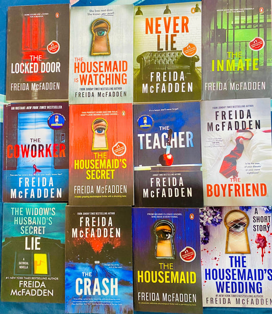 Freida McFadden Thriller Series 12 Books Collection Set (The Housemaid, The Housemaid's Secret, Housemaid Is Watching, The Never Lie, Coworker, Locked Door, Teacher, Inmate, The Crash and Boyfriend) Paperback – May 19, 2025